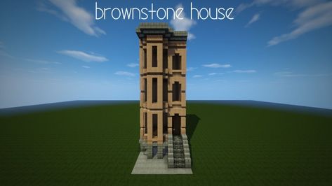 a Brownstone House Minecraft Project Minecraft Terraced House, Minecraft Brownstone, Townhouse Minecraft, Minecraft Townhouse, Minecraft Victorian, Minecraft Skyscraper, Brownstone House, Minecraft Modern City, Minecraft Building Guide