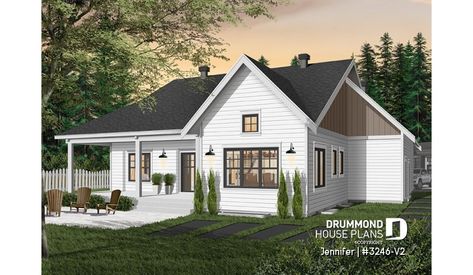 Color version 1 - Rear of house plan 3246-V2 Lakefront Cottage, Bungalow Style House, Drummond House Plans, Bungalow Style House Plans, Ranch House Plan, Cabin House, Farmhouse Style House Plans, American House, Bungalow Style