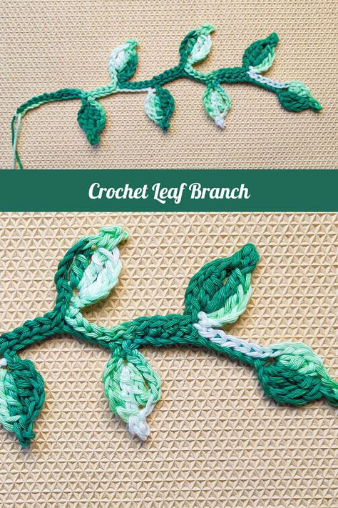 Leave Garland Crochet, Crochet Plant Vines Free Pattern, Leaf Garland Crochet Pattern, Crochet Leaves Wall Hanging, Crochet Leaf Stem Free Pattern, Crochet Leaf Crown, Crochet Leaf Chain Free Pattern, Crochet Leaf Branch, Crochet Stem And Leaves