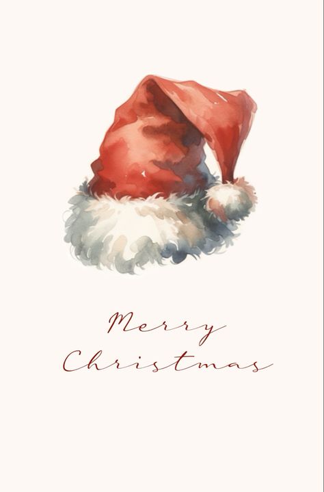 Cute Christmas Art Drawing, Christmas Hat Drawing, Christmas Aquarell, Christmas Objects, Christmas Stock Photos, Christmas Santa Hat, Christmas Phone Wallpaper, Christmas Card Art, Watercolor Christmas Cards