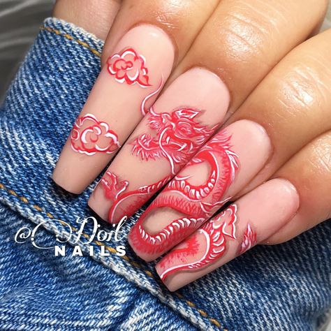 Nails Dragon, Dragon Nail Art, Dragonfly Nail Art, Nail Designs Acrylic, Dragon Nails, Mobile Nails, Edgy Nails, Cute Acrylic Nail Designs, Fake Nails With Glue