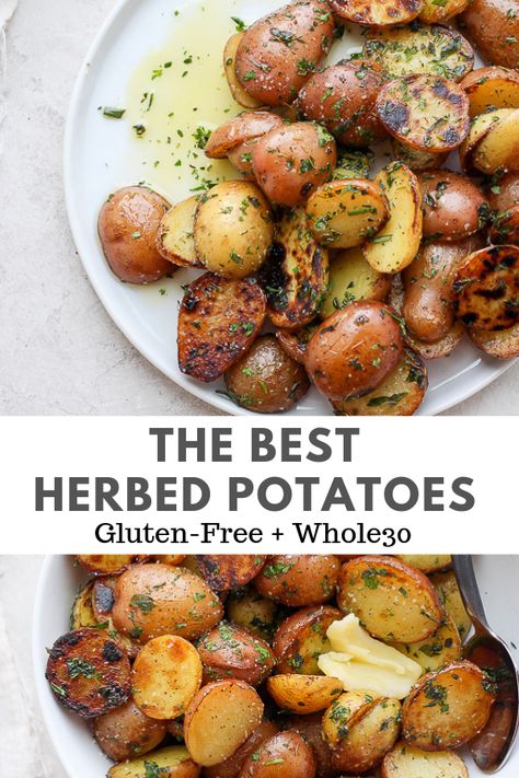 Whole 30 Potatoes, Baby Potato Recipes, Wooden Skillet, Herbed Potatoes, Sauteed Potatoes, Gluten Free Potatoes, Whole30 Dinners, Baby Potatoes, Potatoes Recipe