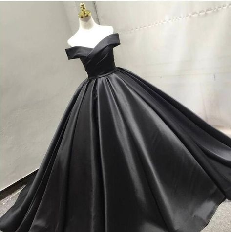 Satin Long Prom Dress, Off Shoulder Ball Gown, Black Wedding Gowns, Prom Dress Black, Modest Evening Dress, Black Ball Gown, Black Evening Dress, Prom Dresses Modest, Gown Prom