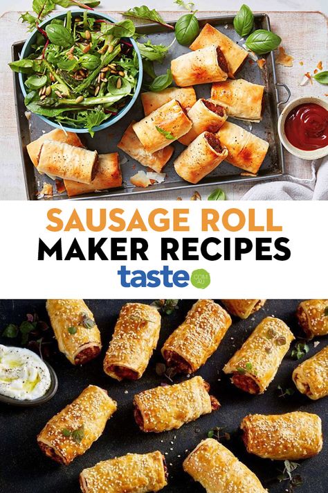 Move over pie maker, there’s a new gadget in town! Put your new Kmart sausage roll maker to work with these simple and delicious recipes. The best part? There’s no need to turn on the oven! #kmart #kmartsausagerollmaker #sausagerolls #fingerfood #partyfood #australia #australian #australianrecipes Sausage Roll Pastry, Sausage Snacks, Best Sausage Roll Recipe, Mini Pie Maker, Easy Puff Pastry Recipe, Panini Grill, Mini Pie Recipes, Sausage Rolls Recipe, Waffle Maker Recipes