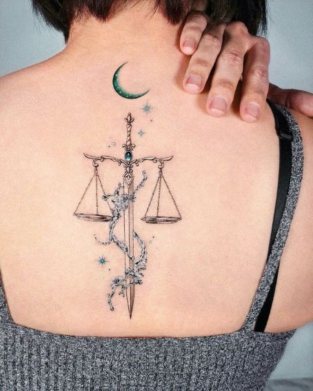 Libra Venus Tattoo, Archer Tattoos For Women, Scales Tattoo Balance, Libra Sternum Tattoo, Fine Line Libra Tattoo, Libra Spine Tattoo, Air Sign Tattoo, Water Sign Tattoo, Libra Tattoo Ideas For Women