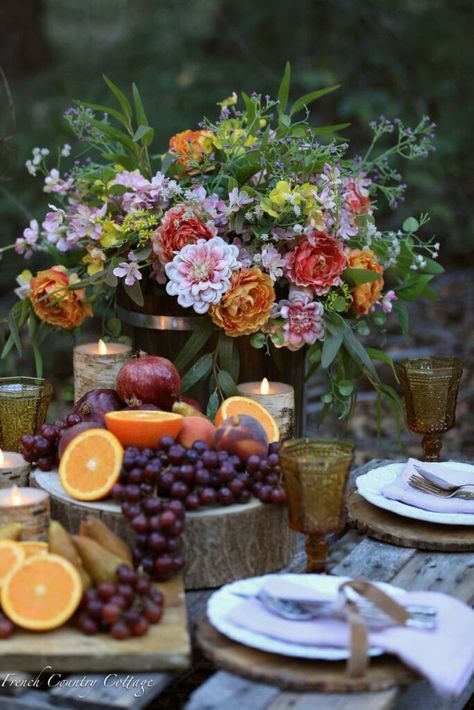 Fruit and Flowers Table Centerpiece details Fall Fruit Centerpieces Wedding, Wedding Table With Fruit, Fruit Table Scape, Wedding Fruit Decor, Fruit Flower Arrangements, Fruit Centerpieces Wedding, Fruit Table Decor, Fruit Tablescape, Fruit Theme Party