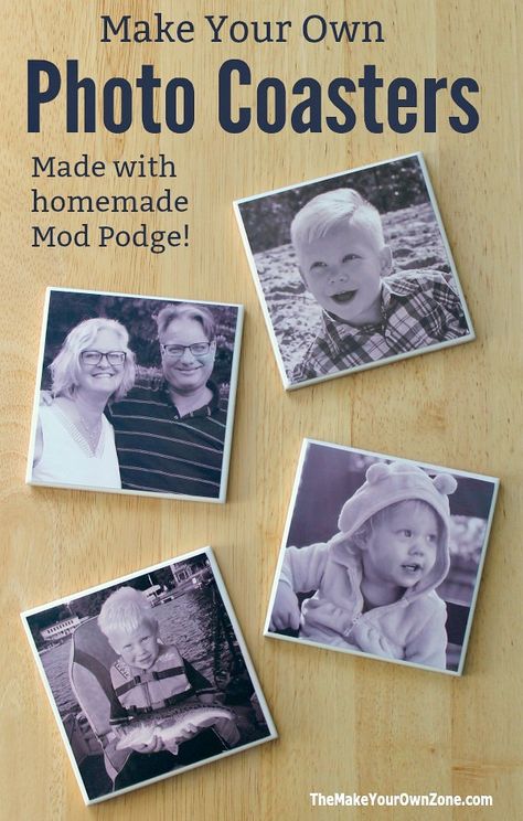 How To Make DIY Tile Photo Coasters - The Make Your Own Zone Photo Coasters Diy, Photo Tile Coasters, Diy Photo Coasters, Mod Podge Photo Transfer, Homemade Mod Podge, Ceramic Tile Crafts, Picture Coasters, Diy Coasters Tile, Valentines Coasters