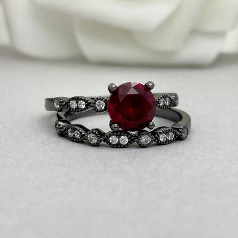 Black Ruby Ring, Blood Diamond Ring, Formal Black Rings With Ruby, Red And Black Engagement Rings, Black Ruby Rings As Gift, Black And Red Wedding Rings, Black And Red Rings Engagement, Red And Black Rings, Gothic Engagement Ring Red