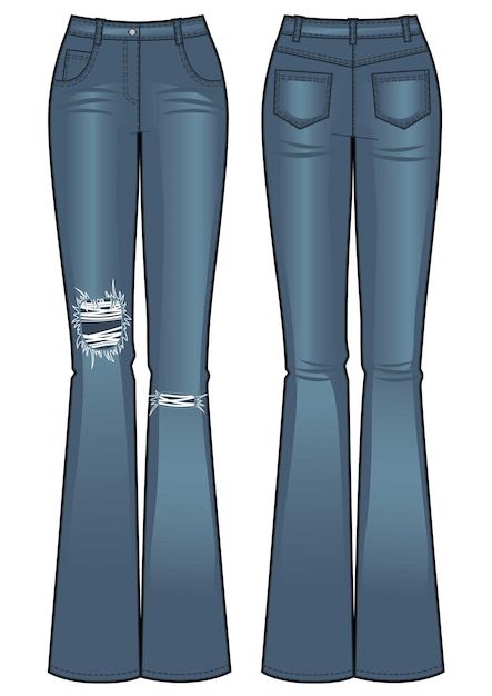 How To Draw Flare Pants, Flared Pants Drawing, Flared Jeans Drawing, How To Draw Jeans, Jeans Sketch, Denim Drawing, Jacket Back View, Jeans Illustration, Jeans Drawing