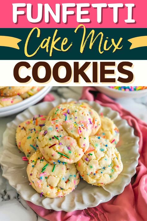 These 3-ingredient funfetti cake mix cookies are incredibly easy to make and turn out soft, chewy, and packed with colorful sprinkles in every bite. 2 Ingredient Cake Mix Cookies, Confetti Cookies Recipe Cake Mixes, Funfetti Cookies From Cake Mix Pillsbury, Confetti Cake Mix Cookies, Holiday Cookie Exchange Recipes, Funfetti Cake Mix Recipes, White Cake Mix Cookies, Cookies With Cake Mix, Funfetti Cookie Recipe