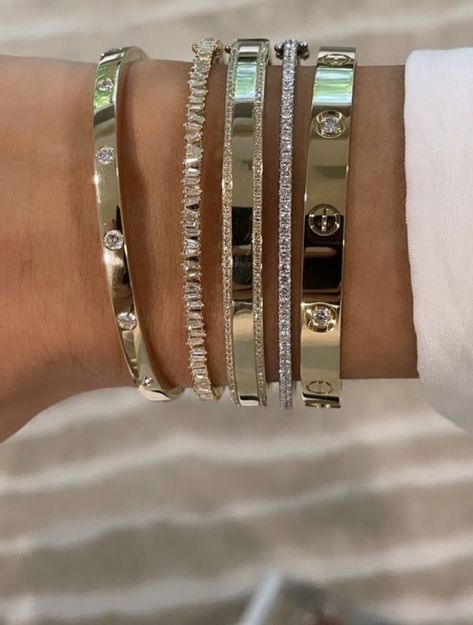 Cartier Love Bracelet Stack, Love Bracelet Stack, School Aesthetics, Expensive Jewelry Luxury, Wrist Jewelry, Luxe Jewelry, Jewelry Accessories Ideas, Dope Jewelry, Love Bracelet