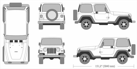 Jeep Wrangler 1995, Jeep Drawing, Jeep Cake, Blueprint For 3d Modeling, 2007 Jeep Wrangler Unlimited, Jeep Art, Diy Rc Cars, Cars Coloring, Mahindra Thar