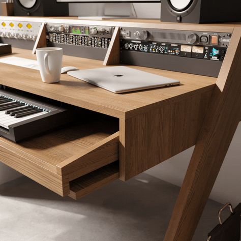 Music Studio Desk, Home Studio Desk, Keyboard Drawer, Desk With Keyboard Tray, Music Keyboard, Studio Music, Sliding Table, Home Studio Setup, Studio Desk