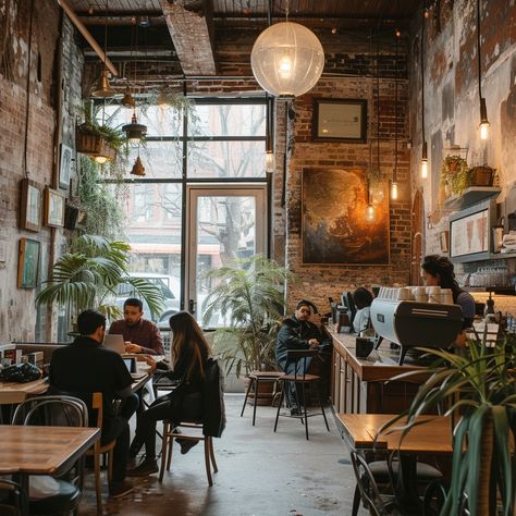 "Cozy Coffee Shop: Customers enjoying the warm ambiance of a #cozy #coffee shop with #rustic and #vintage decor. #customers #shop #ambiance #decor #cupofjoe #interior #comfort ⬇️ Download and 📝 Prompt 👉 https://stockcake.com/i/cozy-coffee-shop_247717_48081". Relaxing Coffee Shop, Cabin Coffee Shop, Warehouse Coffee Shop, Coffee Shop Work Aesthetic, Cozy Cafe Interior Coffee Shop, Cozy Coffee Shop Interior, Coffee Shop Aesthetic Cozy, Coffee Shop Rustic, Coffee Shop Seating