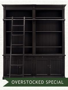 Athens Black Library Black Library, Black Bookcase, Arhaus Furniture, Library Study, Large Cabinet, Black Cabinets, Library Ideas, Ladder Bookcase, Home Library