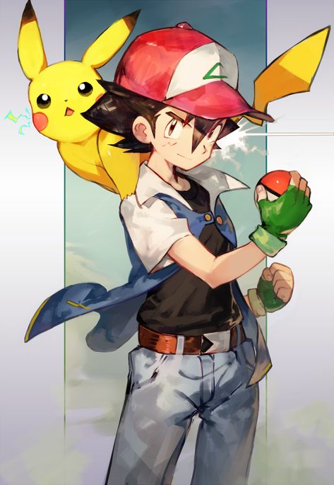 Pokemon Ash Ketchum, Pokemon Room, Pokemon Hat, Gen 1 Pokemon, Pokemon Adventures Manga, Green Gloves, Pokemon Ball, Ash Pokemon, Dragon Ball Painting