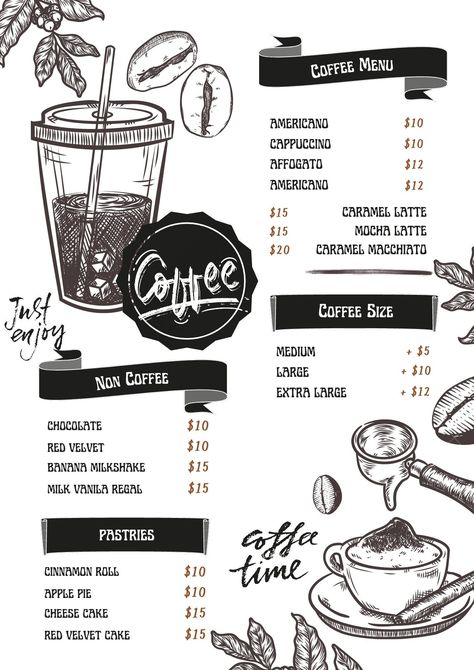 Menu Design Cafe Menu Boards, Drink Menu Design, Cafe Menu Design, Coffee Shop Menu, Menu Card Design, Menu Layout, Food Menu Template, Green Tea Latte, Menu Design Template