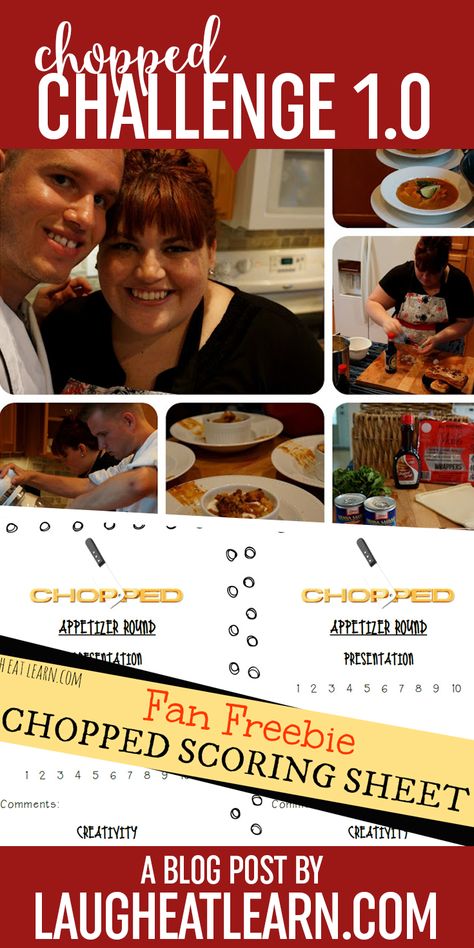 Chopped is one of my favorite shows to watch on the Food Network. One of my great friends and I decided to try our hand at the competition and host our own Chopped. See how we rocked three rounds of random basket items. Don't forget to grab the FREE chopped scoring guide to host your own! Chopped Challenge, Chopped At Home Basket Ideas, Chopped Competition Ideas, Chopped Basket Ideas, Chopped Jr Basket Ideas, Cooking Competition Ideas, Chopped Junior, Picture Gifts Diy, Food Competition