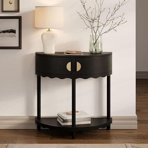 Amazon.com: Scalloped Skirt Half Moon Console Table - Small Entry Table with Storage for Narrow Spaces - Modern Home Decor - Living Room Furniture - Solid Wood Entryway Table with Two Doors (Whitewash Oak) : Home & Kitchen Entry Table With Storage, Small Entry Table, Narrow Console Table Entryway, Small Hallway Table, Wood Entryway Table, Small Entry Tables, Small Entryway Table, Half Moon Table, Half Moon Console Table