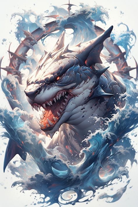 Shark Drawing, Shark Art, Shark Tattoos, Creature Artwork, Kaiju Art, Fantasy Monster, Fantasy Creatures Art, Mythical Creatures Art, Fantasy Art Landscapes