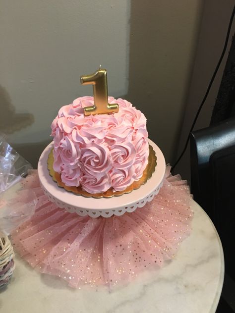 Pink And Gold Smash Cake 1st Birthdays, Rose Smash Cake 1st Birthdays, Small Pink Smash Cake, All Pink First Birthday Party, Princess Theme Smash Cake, Pink And Gold 1st Birthday Cake, Light Pink Smash Cake, Simple Pink Smash Cake, Once Upon A Time Smash Cake