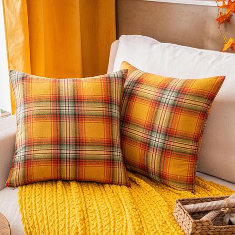 PRICES MAY VARY. 100% Polyester 【Package Includes】 Set of 2 Orange Square Throw Pillow Covers 18"x18". Inserts not included. 【Festive Season Essential】 Our orange grid pattern pillow covers are a must-have for autumn, Halloween, and Thanksgiving decor. Whether you're preparing for seasonal gatherings or simply adding a touch of festive warmth, these covers blend harmoniously with various holiday themes. 【Luxury Quality】Elevate your home with our high-quality pillow covers. Crafted from durable p Fall Couch Decor, Buffalo Plaid Fall Decor, Fall Couch, Autumn Pillows, Farmhouse Couch, Yellow Throw Pillow, Sofa Bed Living Room, Throw Pillows For Couch, Bed Living Room