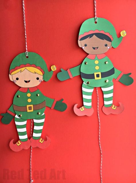 Elf On The Shelf Template Free Printable, Elf Workshop, Kindergarten Christmas Crafts, Elf Christmas Card, Elf Crafts, Red Ted Art, Easy Elf, Paper Puppets, Christmas Crafts For Kids To Make