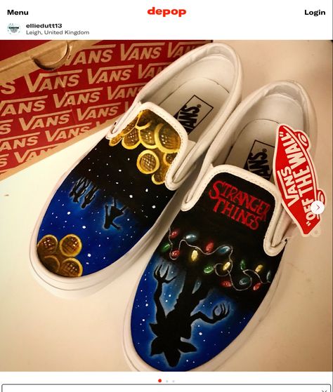 Custom Slip On Vans, Canvas Shoes Diy, Painted Shoes Diy, Stranger Things Outfit, Custom Sneakers Diy, Painted Canvas Shoes, Painted Vans, Custom Shoes Diy, Gothic Shoes