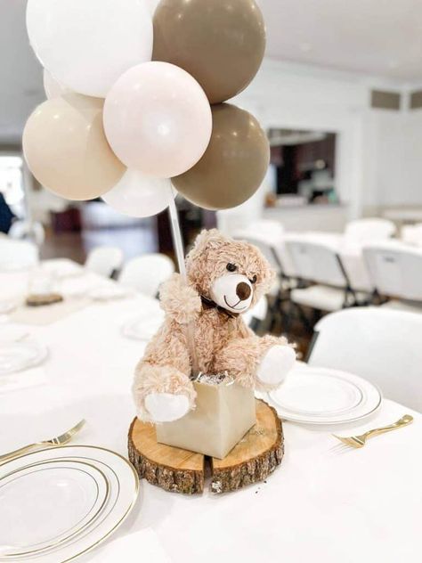 11+ Creative Ideas for Teddy Bear Centerpieces - One Sweet Nursery Teddy Bear Baby Shower Centerpiece, Bear Centerpieces, Teddy Bear Centerpieces, Teddy Bear Baby Shower Theme, Baby Shower Themes Neutral, Diy Teddy Bear, Bear Baby Shower Theme, Idee Babyshower, Teddy Bear Party