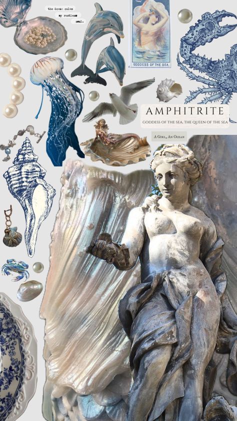 amphitrite ✧ goddess of calm sea Amphititre Goddess, Amphitrite Aesthetic Goddess, Amphrite Aesthetic, Amphitrite Altar, Amphrite Goddess, Sea Goddess Aesthetic, Sea Goddess Costume, Amphitrite Aesthetic, Sea Nymph Aesthetic