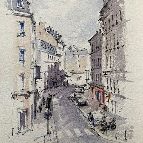 Watercolor Paris, Ink Sketching, Urban Watercolor, Architectural Sketching, Cityscape Drawing, Watercolor And Pen, Line And Wash, City Sketch, Pen And Wash