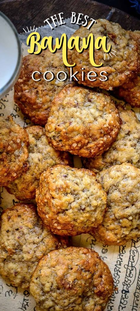 Banana Nut Cookies Oatmeal, Banana Shaped Cookies, Recipe With Bananas Healthy, Made With Bananas, Recipes For Bad Bananas, Banana Raisin Cookies, Banana Crinkle Cookies, Cookies Made With Bananas And Oats, Apple Banana Cookies