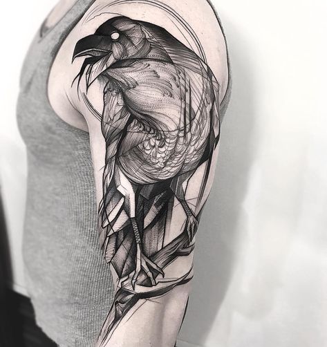 These tattoo designs for men are mind blowing, exquisite pieces of art! If you need inspiration, this is where you will find it. That is a promise. Rabe Tattoo, Buddha Tattoos, Crow Tattoo, Upper Arm Tattoos, 4 Tattoo, Nordic Tattoo, Raven Tattoo, Bad Tattoos, Viking Tattoos