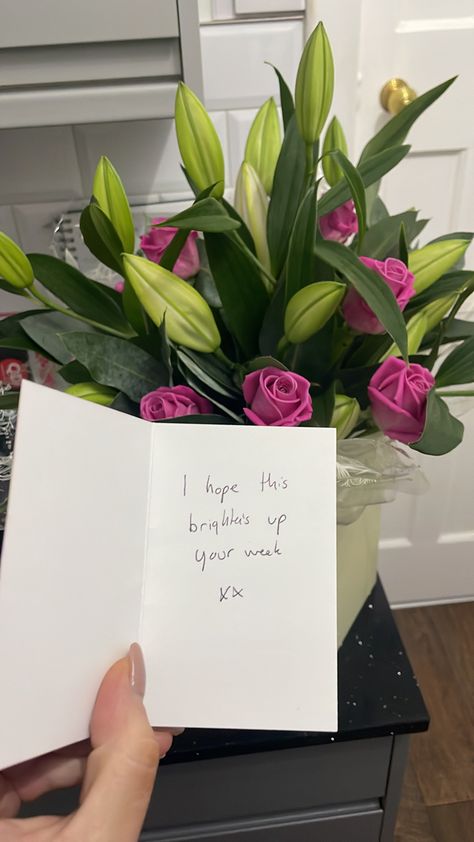 Flowers For Her Aesthetic, Feel Better Flowers, Giving Flowers Aesthetic Couple, Just Because Flowers For Her, He Brought Me Flowers, Gifts From Boyfriend Fake Story, Getting Flowers From Him Aesthetic, Flowers From Bf Insta Story, Flower Bouquet With Note