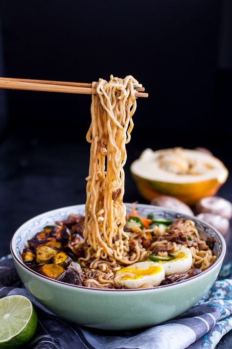 Crockpot Crispy Caramelized Pork Ramen Noodle Soup w-Curry Roasted Acorn Squash| halfbakedharvest.com @hbharvest Caramelized Pork, Pork Ramen, Roasted Acorn Squash, Ramen Noodle Soup, Vermicelli Noodles, Slow Cook, Ramen Noodle, Half Baked, Half Baked Harvest