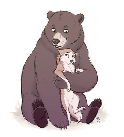 Bear And Wolf Drawing, Bear Hug Drawing, Hug Drawing Cute, Hug Art Reference, Bear Cute Drawing, Hug Drawing, Hug Art, Bear Character Design, Fox And Bear