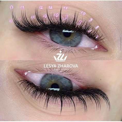 Siren Eye Lashes, Wet Lash Map, Fox Eye Lash Extensions Mapping, Wispy Fox Eye Lash Extensions, Esthetics Tips, Lash Extensions Styles Mapping, Wispy Wet Lash Extensions, Eyelash Extensions With Color, L Curl Eyelash Extensions