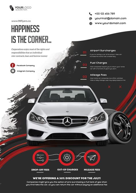 Car Poster Advertising, Car Service Design, Car Flyer Design, Flyer Car, Car Template, Car Banner, Car Advertising Design, Rent Car, Poster Template Free