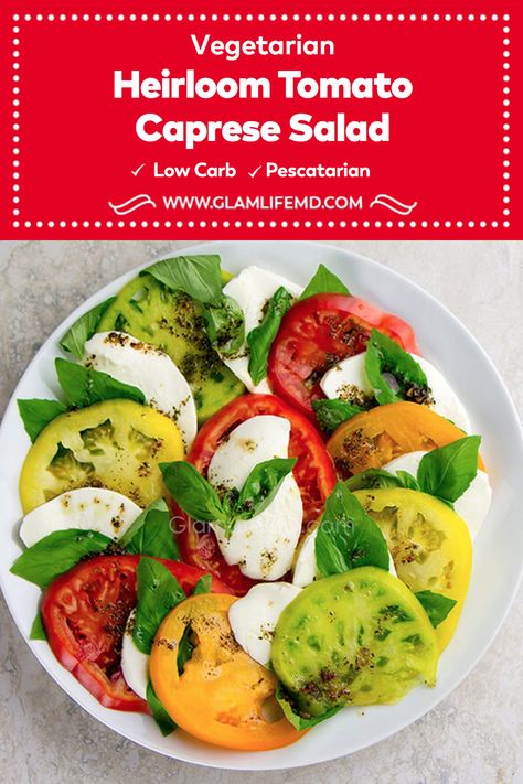 Caprice Salad, Tomato Caprese Salad, Tomato Caprese, Types Of Salad, Tomato Mozzarella, Heirloom Tomato, Carb Free, Yummy Salad Recipes, Holistic Nutrition