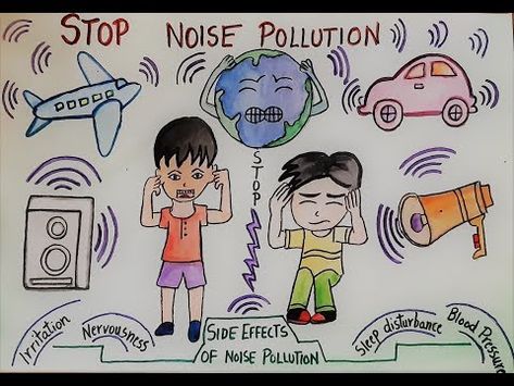 Noise Pollution Drawing, Noise Pollution Poster, Pollution Drawing Easy, Pollution Drawing, Air Pollution Project, Pollution Pictures, Pollution Poster, Drawing Easy For Kids, All About Me Preschool