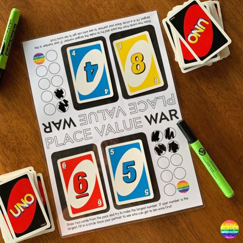 Games For Grade 1, Place Value Game, Math Night, Math Lab, Maths Games, Uno Cards, Math Place Value, Math Games For Kids, Free Printable Games