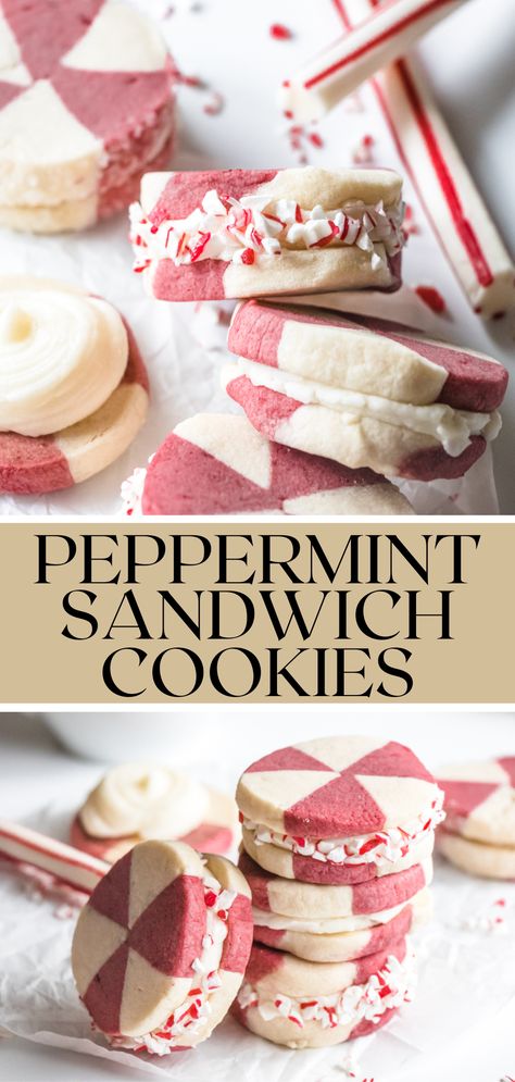 Recipes With Peppermint Extract, Peppermint Swirl Cookies, Christmas Sandwich Cookies, Mint Christmas Cookies, Peppermint Aesthetic, Christmas Treats Peppermint, Peppermint Pinwheel Cookies, Peppermint Desserts, Peppermint Christmas Cookies