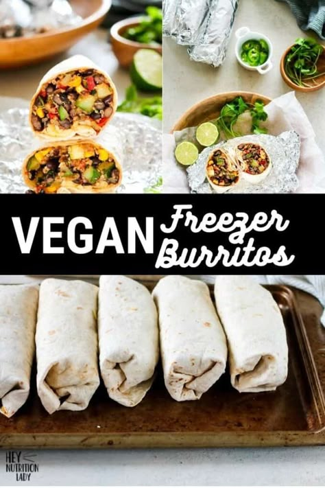 Black Bean and Quinoa Freezer Burritos Healthy Lunch On The Go, Vegetarian Burritos, Vegan Freezer Meals, Black Bean And Quinoa, Freezer Burritos, Freezer Lunches, Vegetarian Freezer Meals, Vegetarian Burrito, Meal Prep Freezer