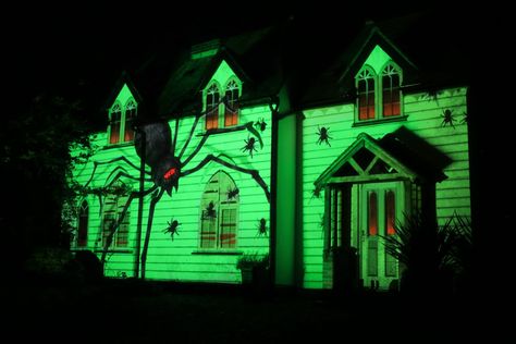 Projecting Halloween Peril Halloween Projector Ideas, Outdoor Projector Ideas, Halloween Light Projector, Window Projection, Halloween Flying Ghost, Halloween Projector, 3d Projection Mapping, Decorations For Halloween, Flying Ghost