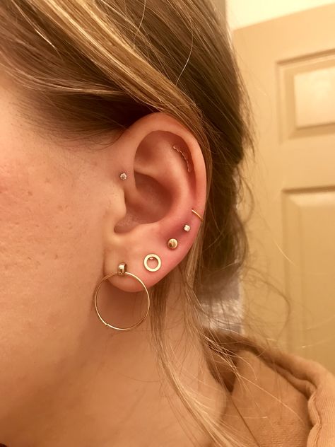 Ear Party Piercings, Anti Helix Piercing Jewelry, Orbital Helix Piercing, Ear Piercing Helix Hoop, Helix And Orbital Piercing, Inner Helix Piercing, Mis Helix Piercing, Middle Helix Piercing, Cutesy Jewelry