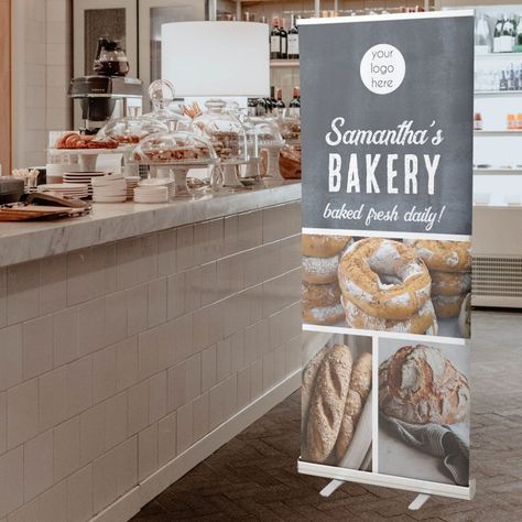 Bakery Roll Up Banner, Bakery Board Design, Bakery Banner Design Ideas, Bakery Banner Design, Bakery Shop Names, Bakery Banner, Bread Stand, Shop Board Design, Cafe Banner