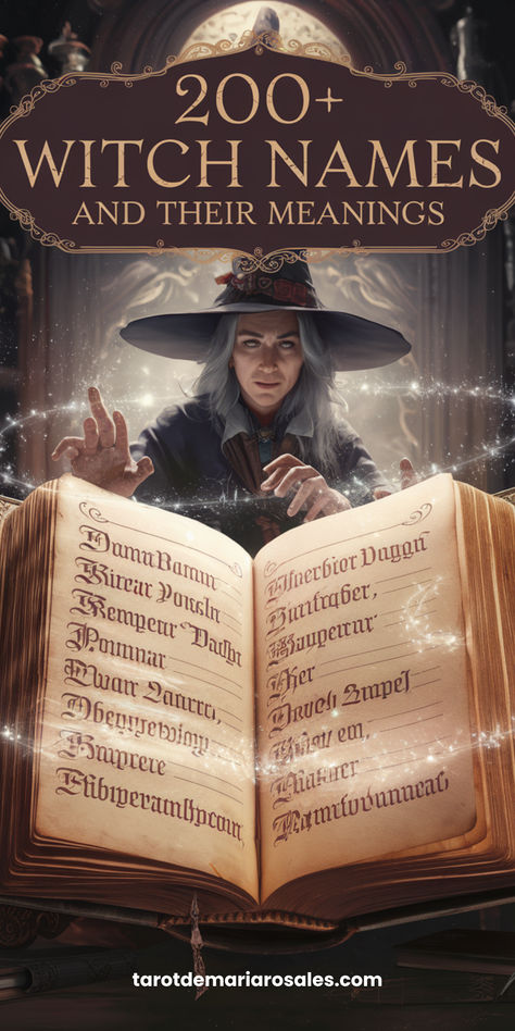 Dive into the enchanting world of witchcraft with this extensive list of over 200 witch names and their mystical meanings. Whether you're naming a character, exploring your own magical identity, or simply curious, these names carry powerful histories and enchanting tales. Perfect for witches, writers, and magic enthusiasts alike. 🧙‍♀️🔮 #WitchNames #MagicalMeanings #EnchantedNames Magic Words Witchcraft, Witch Character Names, Magical Names With Meaning, Witch Deities List, Names Meaning Chaos, Magic Power Ideas, Magical Last Names, Witch Names And Meanings, Magic Powers List Of