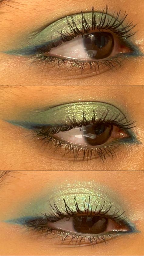 Bird Pretty Makeup, Floral Eyeshadow Looks, Blue And Green Smokey Eye, Green Eyeshadow Easy, Makeup Looks Bright Colors, Subtle Teal Eye Makeup, Princess Jasmine Inspired Makeup, Moss Green Makeup, Odens Eye Makeup