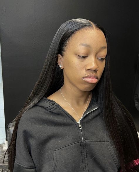 Jet Black Straight Wig, Straight Wig No Edges, Black Wig No Edges, Straight Black Wigs For Black Women, Middle Part No Baby Hairs, Middle Part No Edges Wig, Wig No Edges, 4c Hair Care, Middle Part Hairstyles