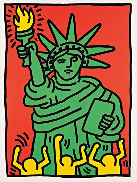 Keith Haring Art, Haring Art, Liberty Print, Keith Haring, Exhibition Poster, Emerging Artists, Canvas Poster, Vintage Prints, Statue Of Liberty